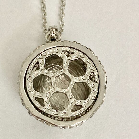 Soccer Ball Black Enamel Clear Crystal Silver Chain Necklace Jewelry Futball 19" - Picture 5 of 9